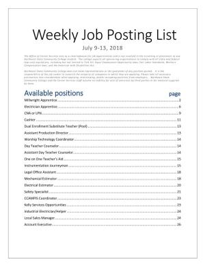 Weekly Job Posting List July 9-13, 2018