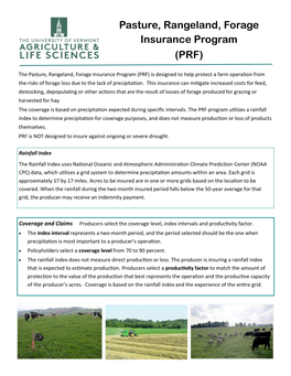 Pasture, Rangeland, Forage Insurance Program (PRF)
