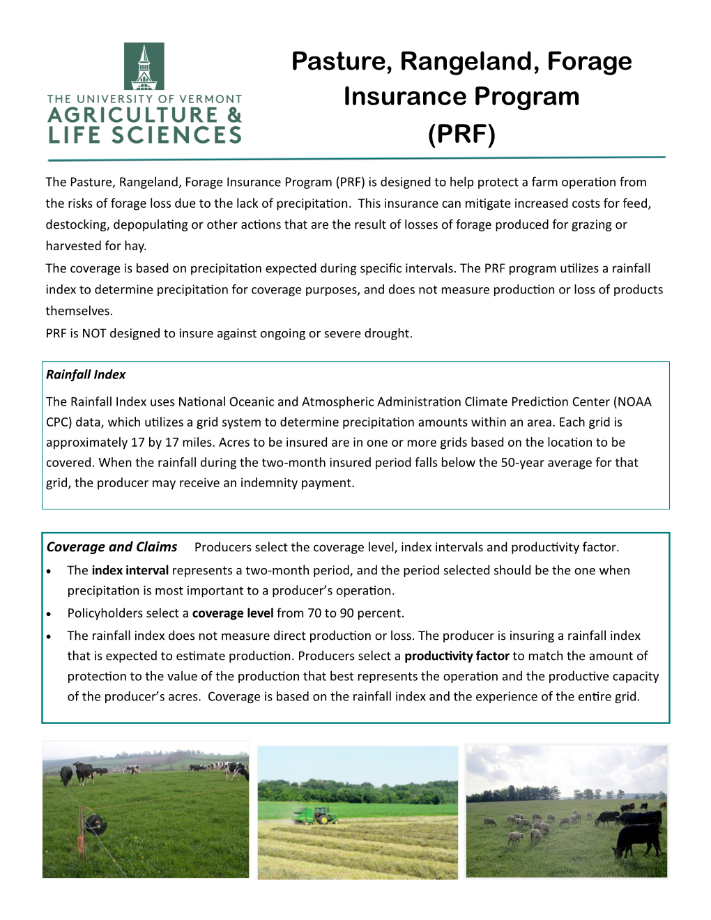 Pasture, Rangeland, Forage Insurance Program (PRF)