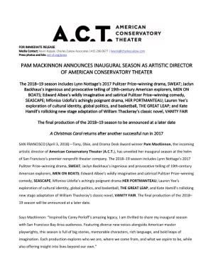 Pam Mackinnon Announces Inaugural Season As Artistic Director of American Conservatory Theater