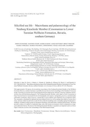 Macrofauna and Palaeoecology of the Neuburg Kieselerde Member (Cenomanian to Lower Turonian Wellheim Formation, Bavaria, Southern Germany)