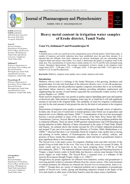 Heavy Metal Content in Irrigation Water Samples of Erode District, Tamil Nadu
