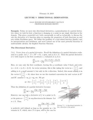 February 18, 2019 LECTURE 7: DIRECTIONAL DERIVATIVES