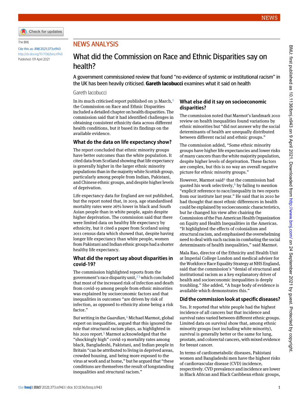 What Did the Commission on Race and Ethnic Disparities Say on Health?