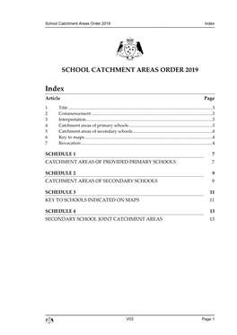School Catchment Areas Order 2019 Index