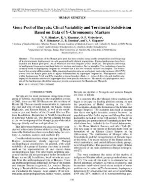 Gene Pool of Buryats: Clinal Variability and Territorial Subdivision Based on Data of Y�Chromosome Markers V