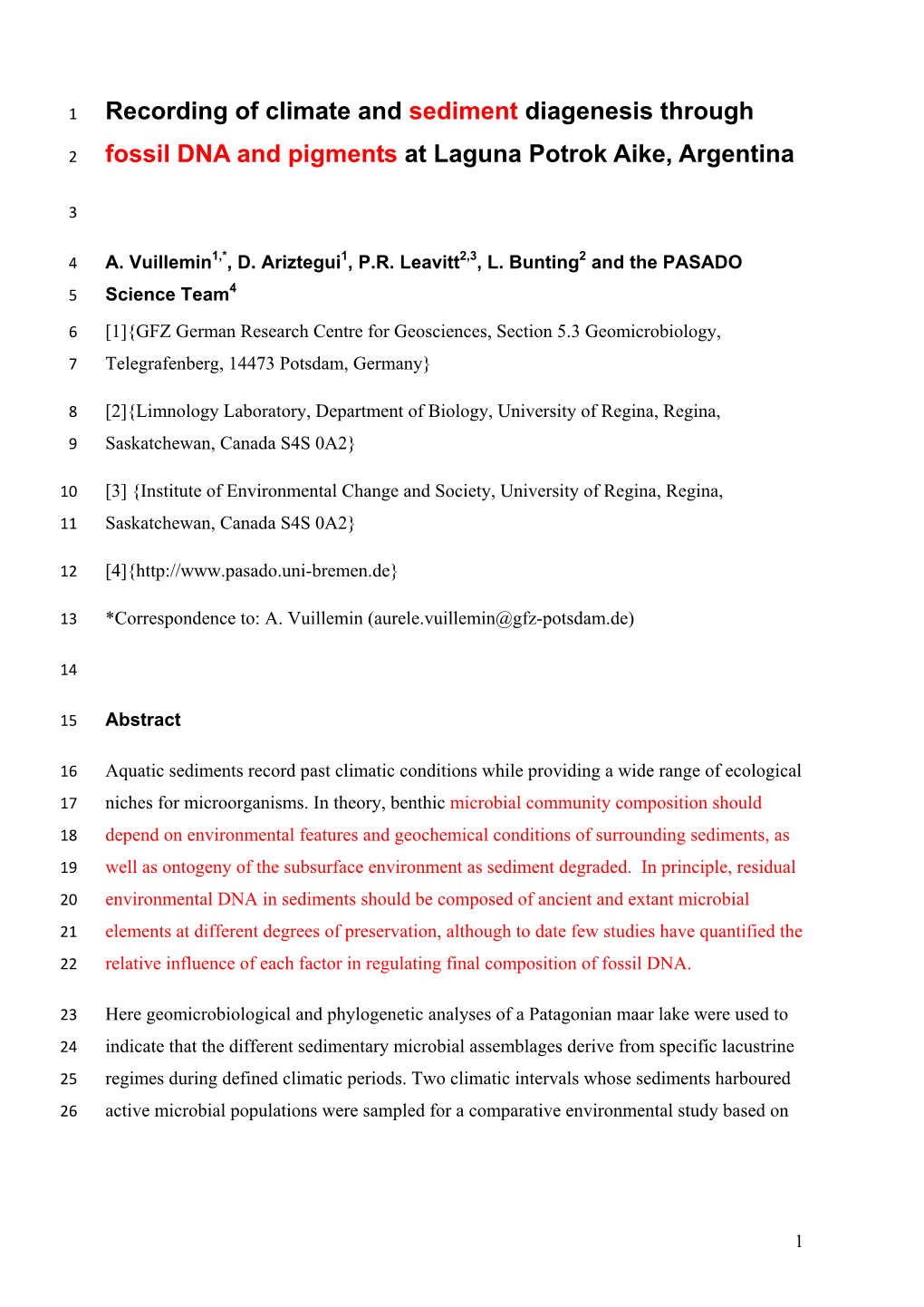 Recording of Climate and Sediment Diagenesis Through Fossil DNA And