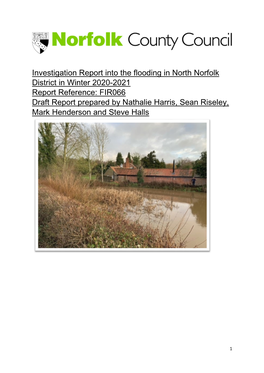 North Norfolk District in Winter 2020-2021 Report Reference: FIR066 Draft Report Prepared by Nathalie Harris, Sean Riseley, Mark Henderson and Steve Halls