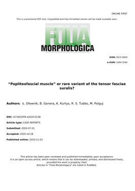 “Popliteofascial Muscle” Or Rare Variant of the Tensor Fasciae Suralis?