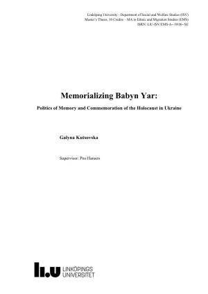 Memorializing Babyn Yar