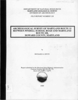 Archeological Survey of Maryland Route 32 Between Pindell School Road and Maryland Route 108, Howard County, Maryland