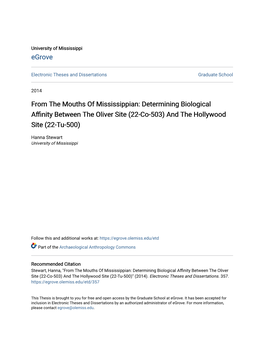 From the Mouths of Mississippian: Determining Biological Affinity Between the Oliver Site (22-Co-503) and the Hollywood Site (22-Tu-500)