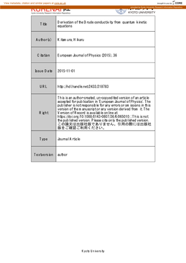 Title Derivation of the Drude Conductivity from Quantum