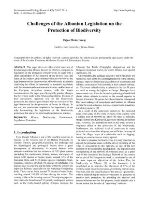Challenges of the Albanian Legislation on the Protection of Biodiversity