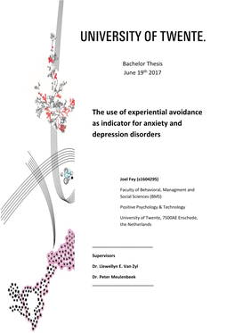 The Use of Experiential Avoidance As Indicator for Anxiety and Depression Disorders