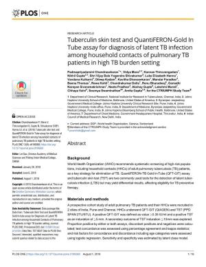Tuberculin Skin Test and Quantiferon-Gold in Tube Assay