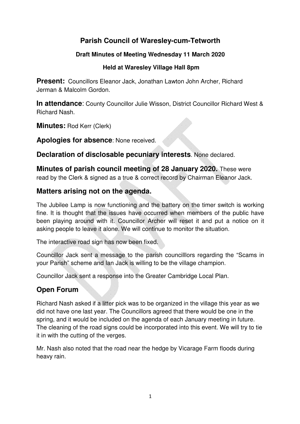 Parish Council of Waresley-Cum-Tetworth Apologies