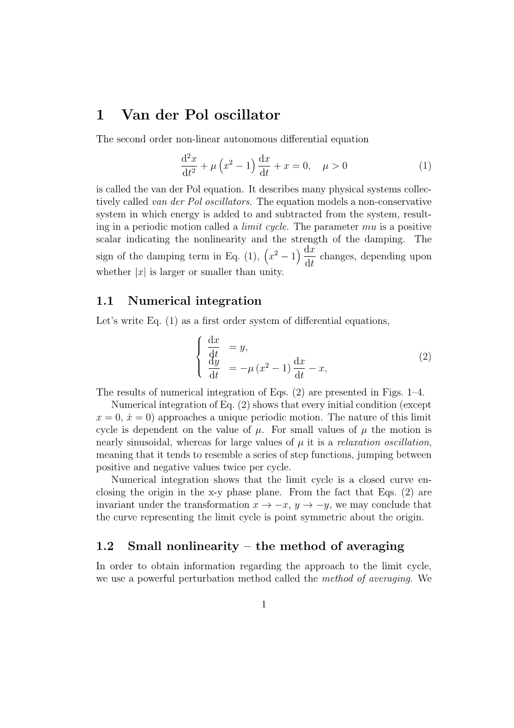 1 Van Der Pol Oscillator