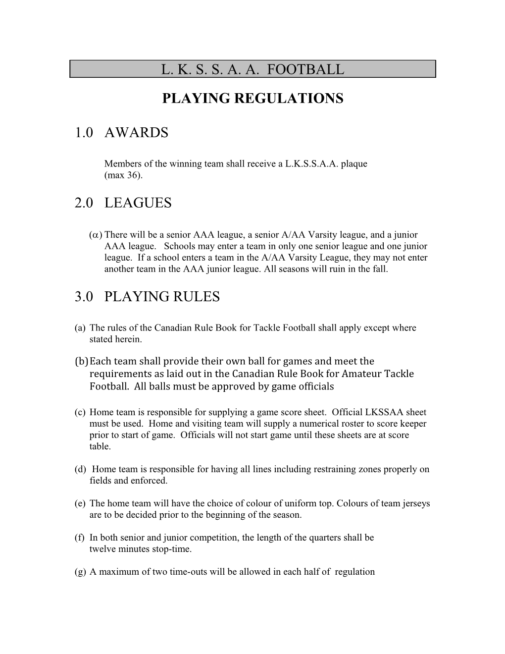 Playing Regulations s1