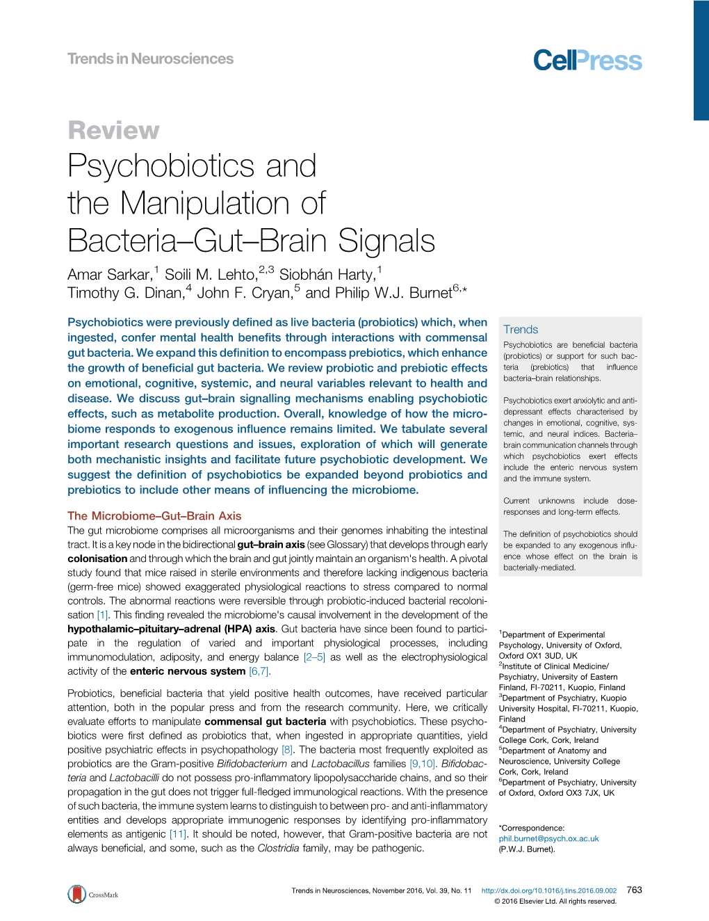 Psychobiotics and the Manipulation of Bacteria–Gut–Brain Signals