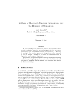 William of Sherwood, Singular Propositions and the Hexagon of Opposition