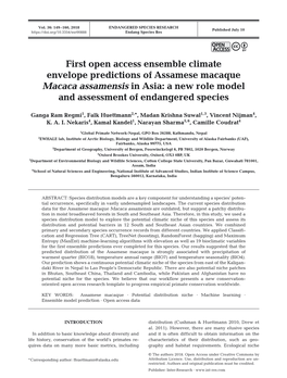 First Open Access Ensemble Climate Envelope Predictions of Assamese Macaque Macaca Assamensis in Asia: a New Role Model and Assessment of Endangered Species