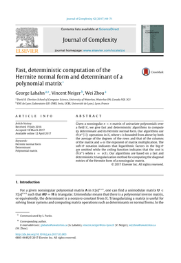 Fast, Deterministic Computation of the Hermite Normal Form and Determinant of a Polynomial Matrix✩