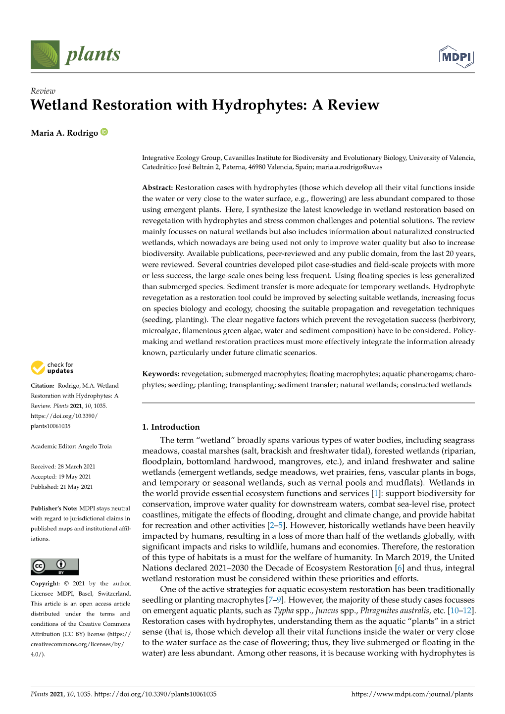 Wetland Restoration with Hydrophytes: a Review