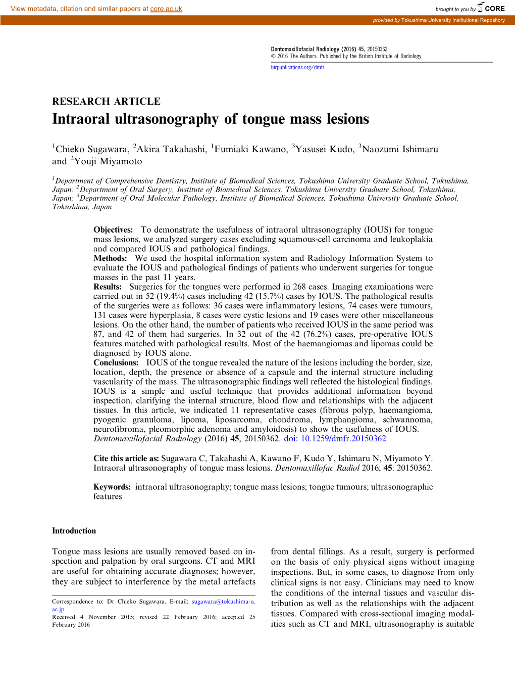 Intraoral Ultrasonography of Tongue Mass Lesions