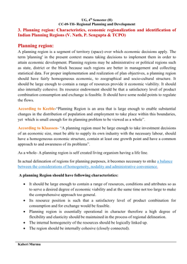Planning Region: Characteristics, Economic Regionalization and Identification of Indian Planning Regions (V