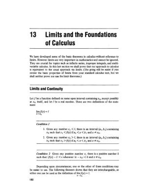 13 Limits and the Foundations of Calculus
