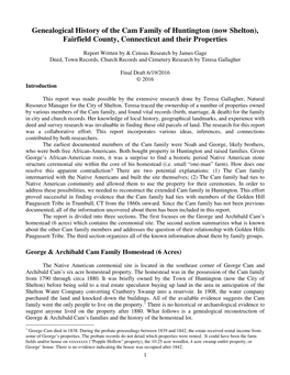 Genealogical History of the Cam Family of Huntington (Now Shelton), Fairfield County, Connecticut and Their Properties