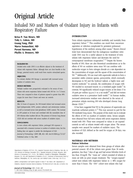Inhaled NO and Markers of Oxidant Injury in Infants with Respiratory Failure