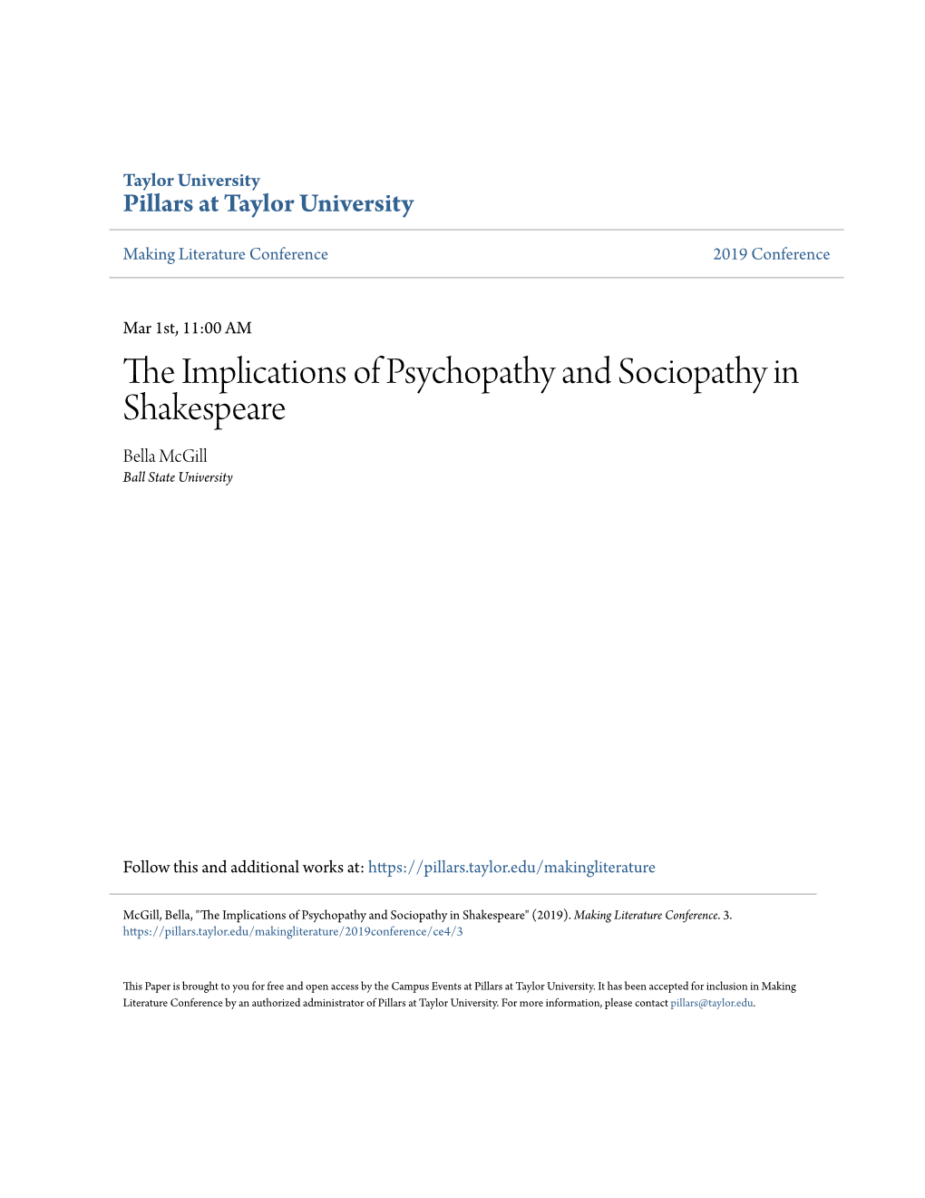 The Implications of Psychopathy and Sociopathy in Shakespeare