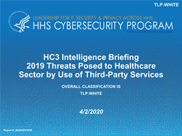 2019 Threats Posed to Healthcare Sector by Use of Third-Party Services