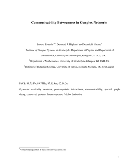 Communicability Betweenness in Complex Networks