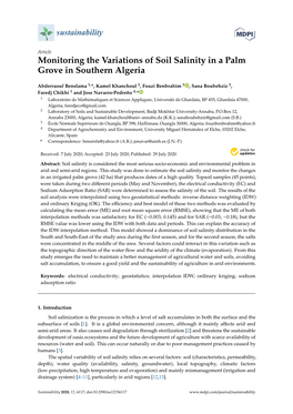 Monitoring the Variations of Soil Salinity in a Palm Grove in Southern Algeria