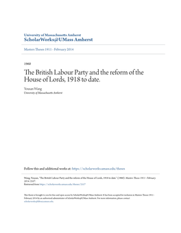 The British Labour Party and the Reform of the House of Lords, 1918 to Date