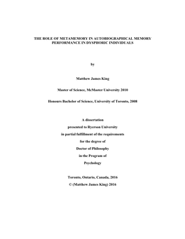 The Role of Metamemory in Autobiographical Memory Performance in Dysphoric Individuals