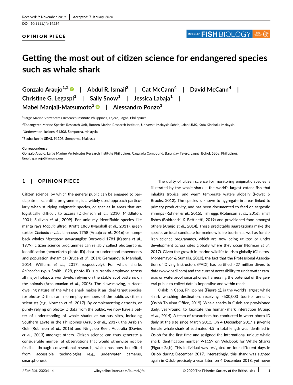 Getting the Most out of Citizen Science for Endangered Species Such As Whale Shark