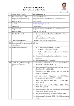 FACULTY PROFILE (To Be Uploaded to the Website)