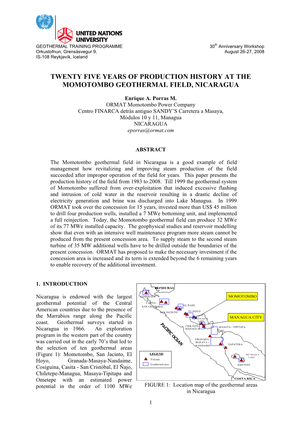 Twenty Five Years of Production History at the Momotombo Geothermal Field, Nicaragua