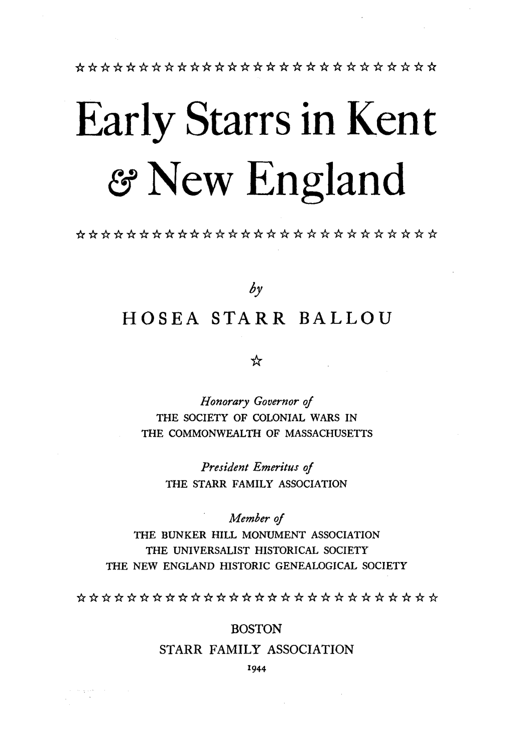 Early Starrs in Kent &New England