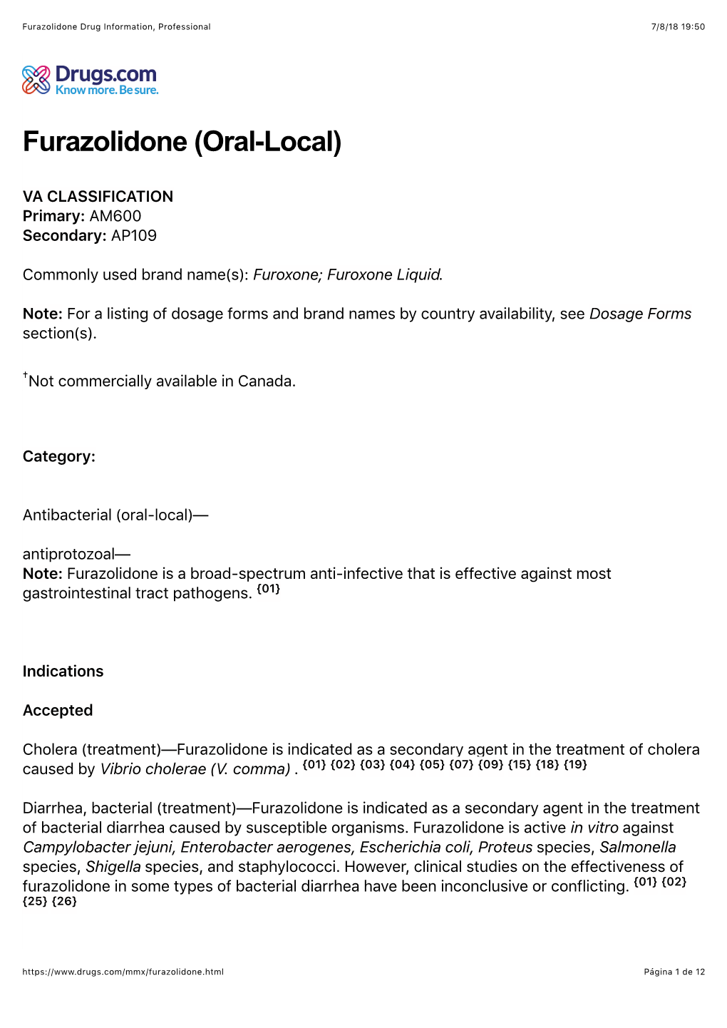 Furazolidone Drug Information, Professional 7/8/18 19:50