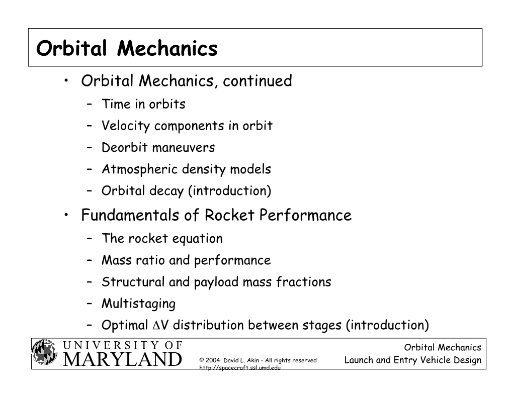 MARYLAND Orbital Mechanics