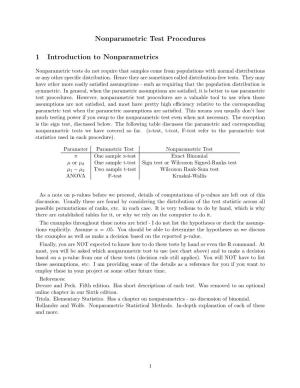 Nonparametric Test Procedures 1 Introduction to Nonparametrics