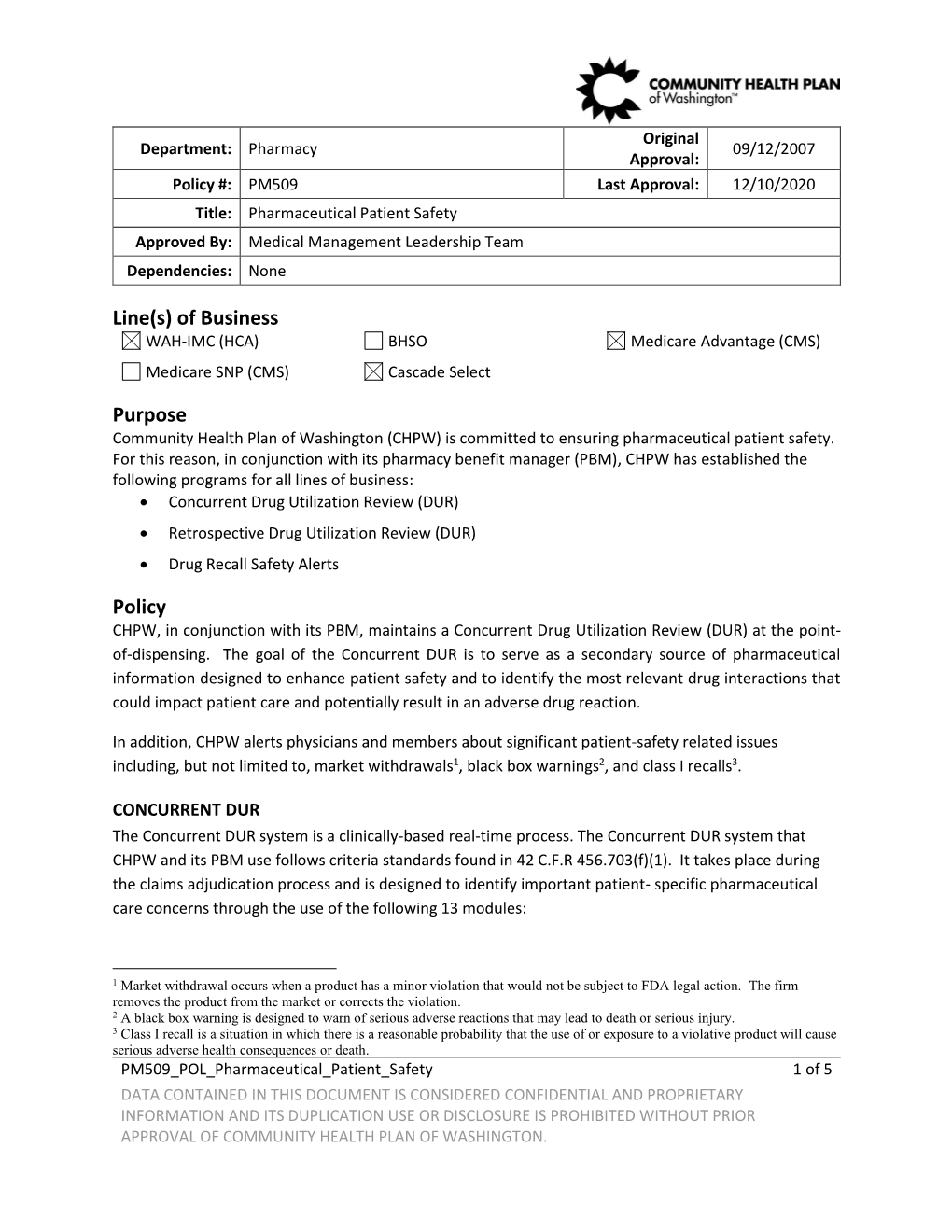 Pharmaceutical Patient Safety Policy (PM509)