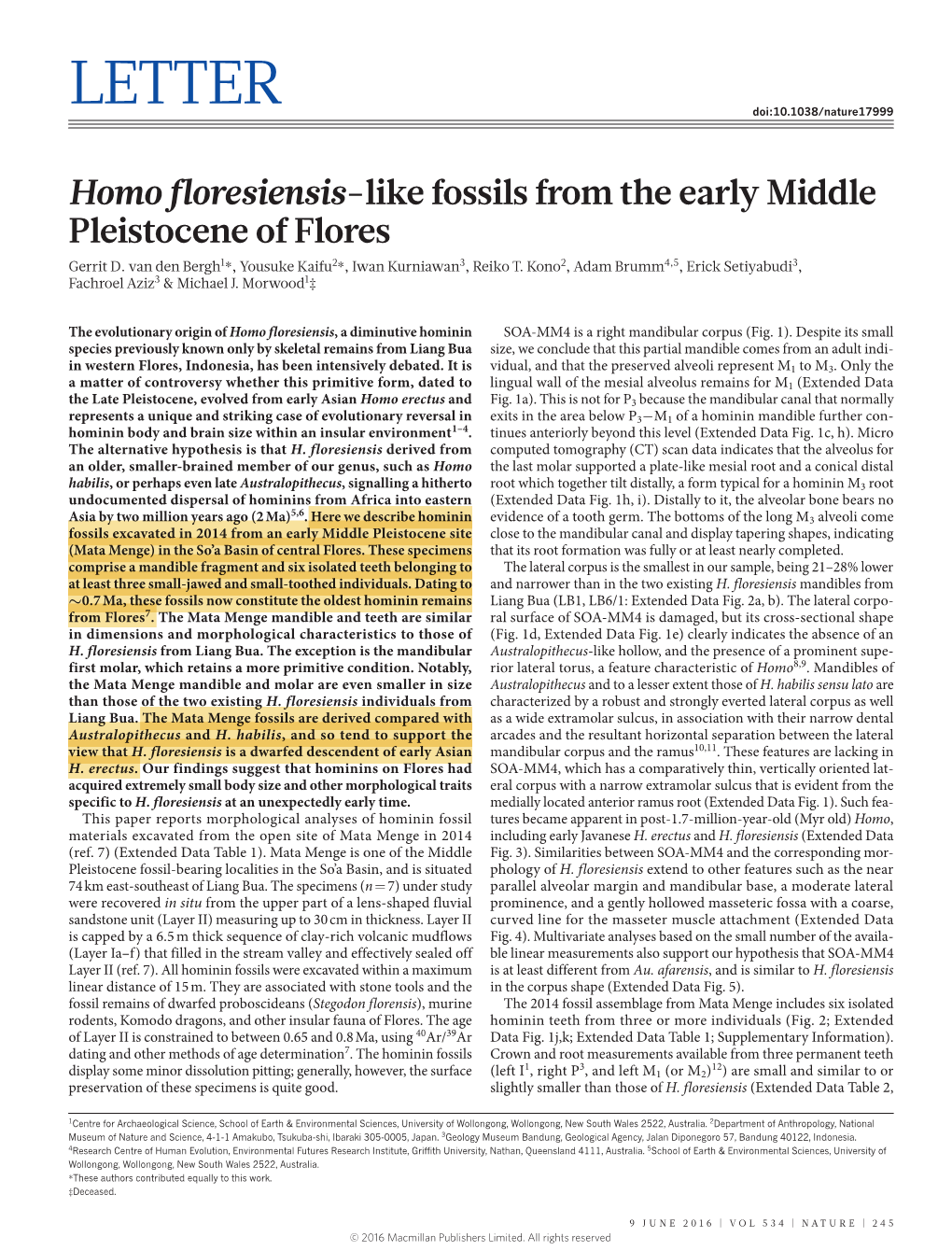 Homofloresiensis-Like Fossils from the Early Middle Pleistocene of Flores