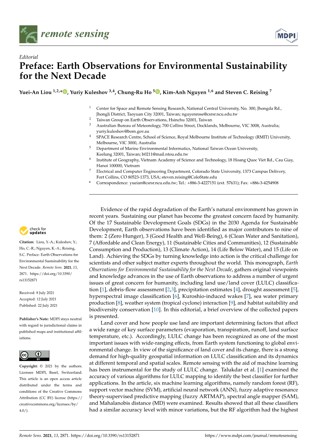 Earth Observations for Environmental Sustainability for the Next Decade