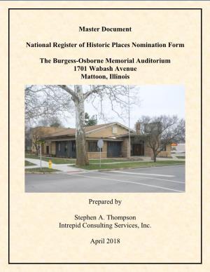 Master Document National Register of Historic Places Nomination Form